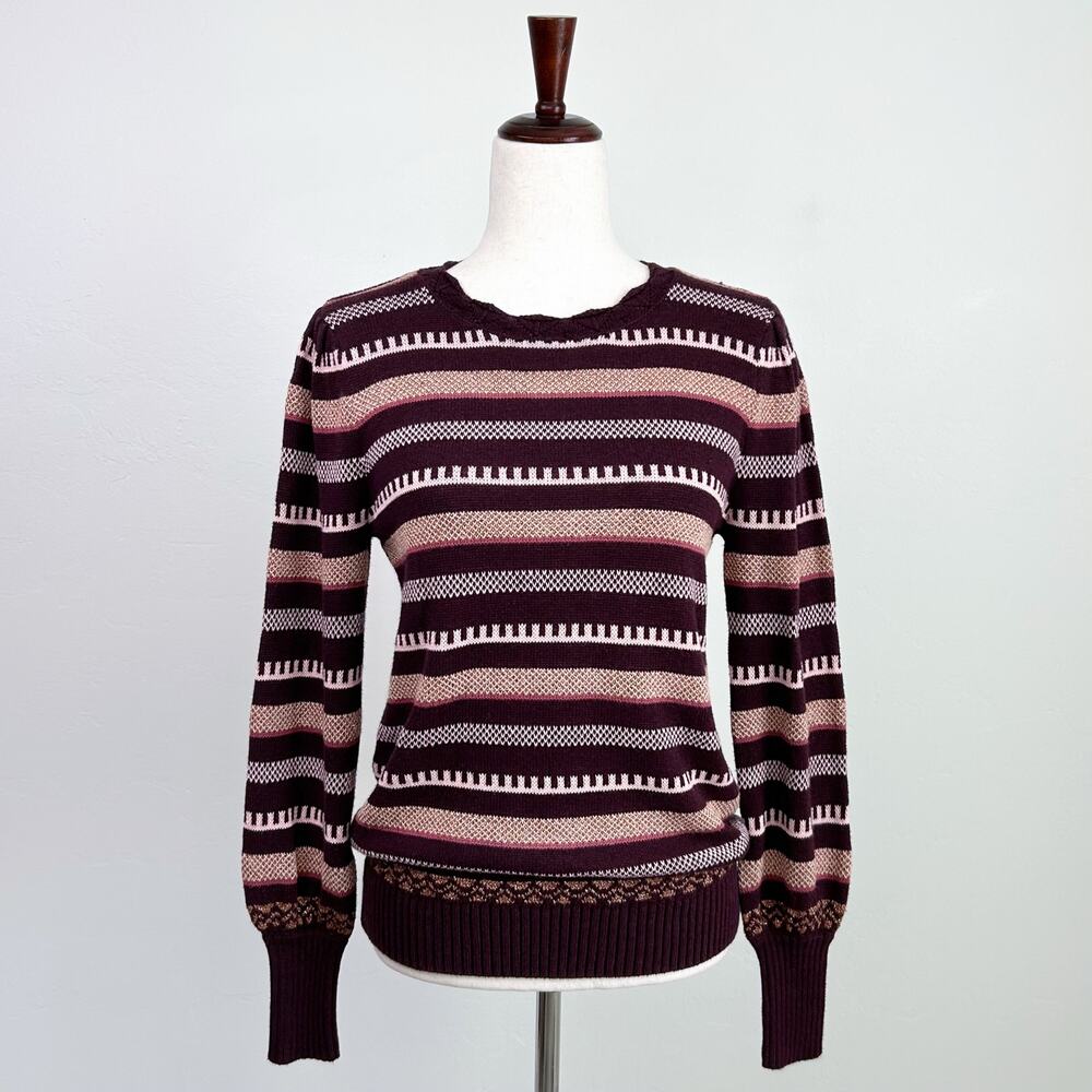 NWOT Striped Crewneck Sweater in Burgundy and Cream - Picture 2 of 8